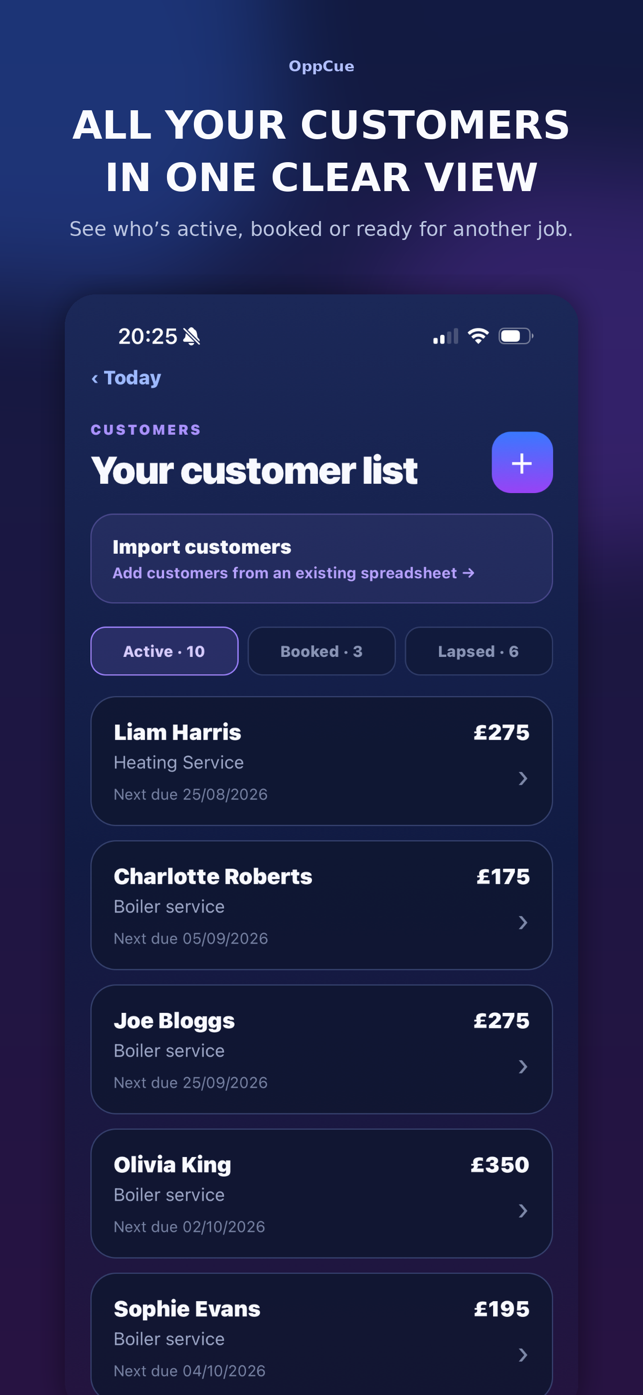 OppCue Customers screen